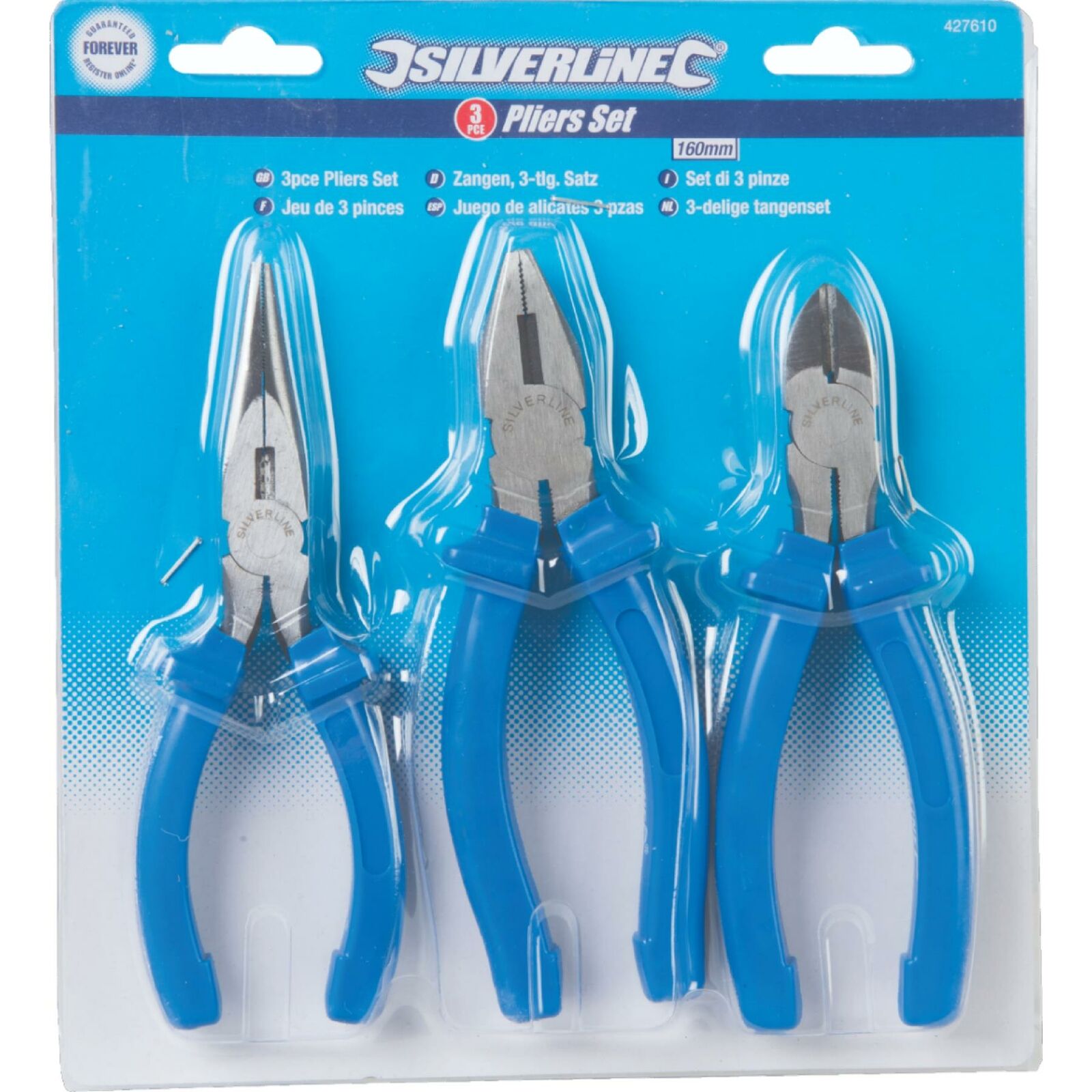 Silverline 3pc Combination Long Nose Side Cutters Pliers Plier Set 160mm