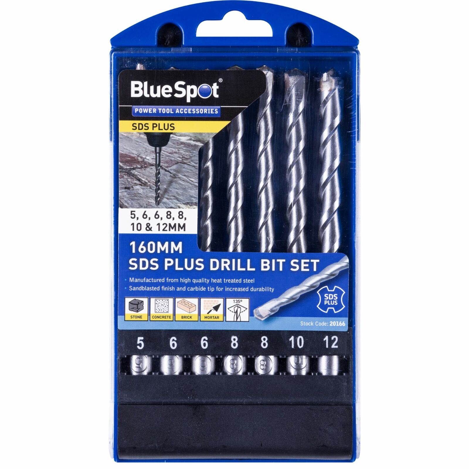 BlueSpot 7pc SDS Plus Masonry Hammer Drill Bits Set Brick Concrete 5 6 8 10 12mm