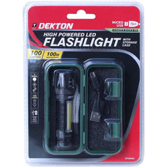 Dekton LED Torch 100 Lumens 100m Flashlight USB Rechargeable With Case