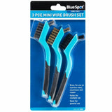 BlueSpot 3pc Soft Grip Mini Wire Brush With Small Tip Bristle Nylon Brass Steel