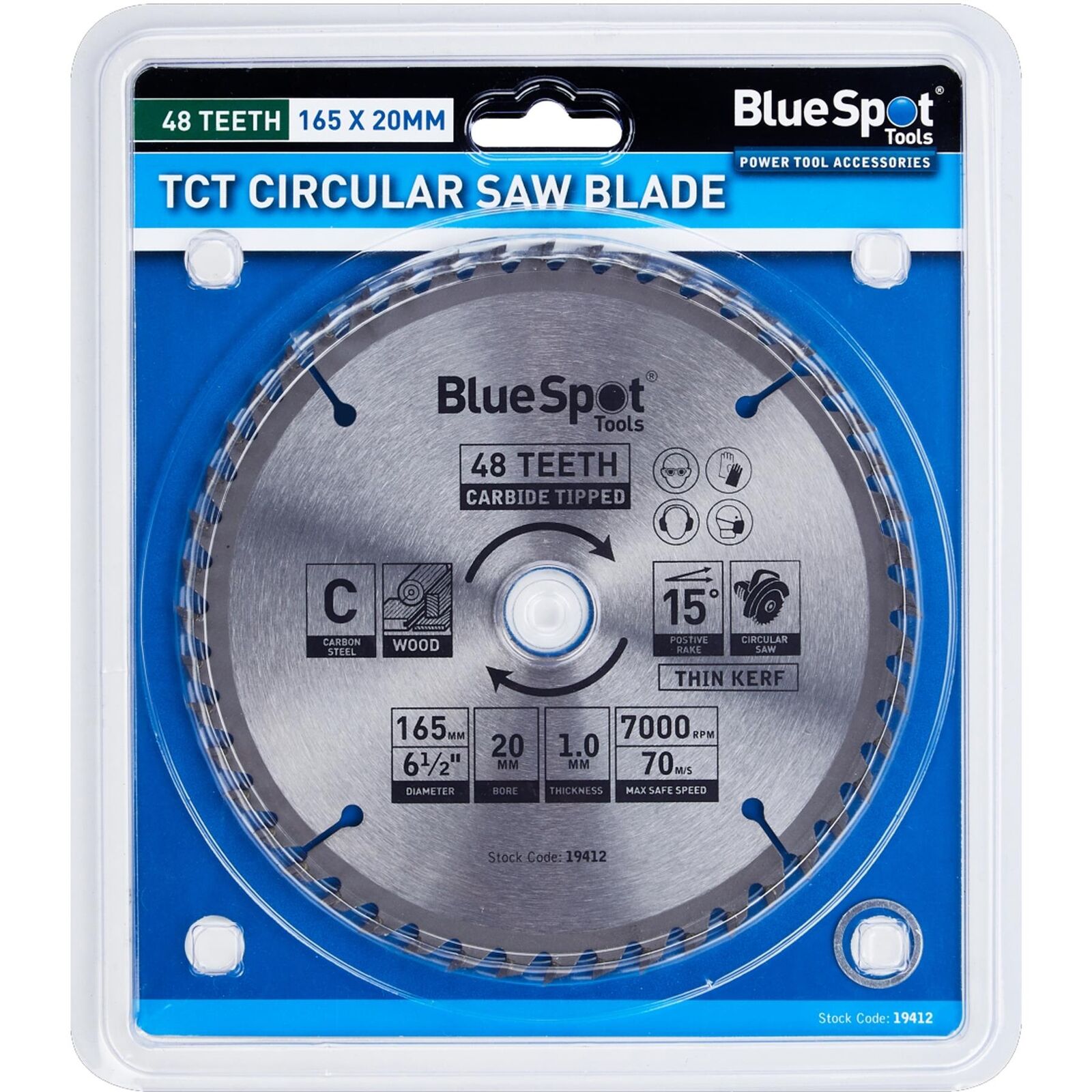 BlueSpot 165mm Tct Circular Mitre Saw Blade Blades 20mm Bore 48 Teeth