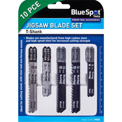 BlueSpot 10pc Jigsaw Blade T Shank Clean Fast Cut Blades For Wood Metal Set