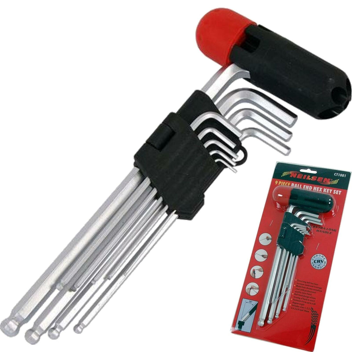 Neilen 9pc Long Metric Ball Point Hex Allen Key Set Alan 1.5 - 10mm With Handle