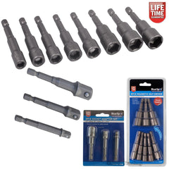 11pc Magnetic Nut Driver Set & Socket Adaptor Square Drive Fit Impact Drill