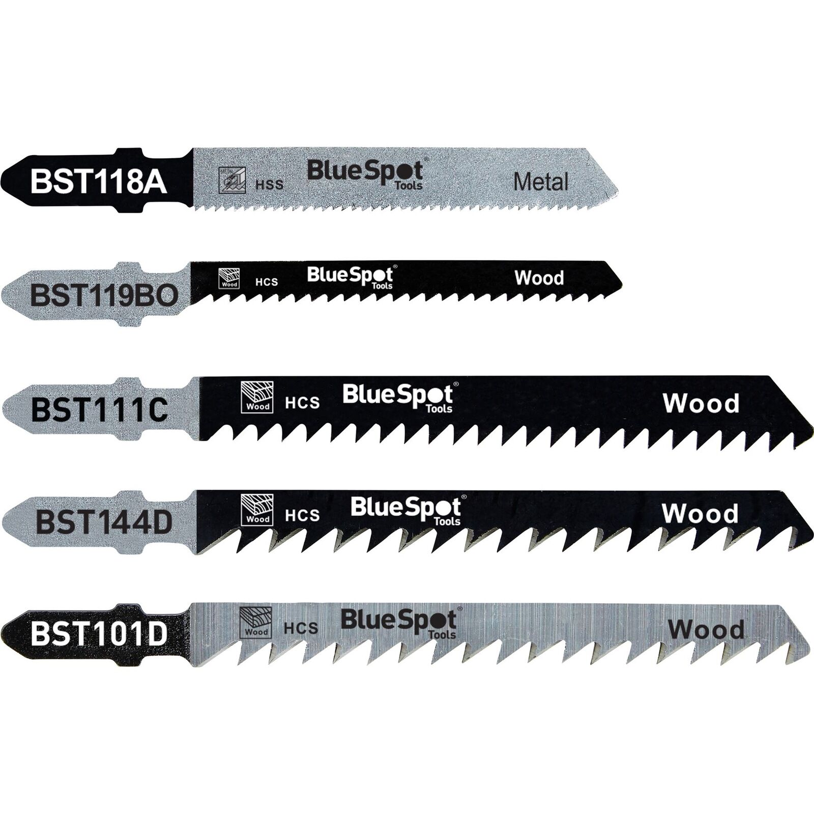 BlueSpot 10pc Jigsaw Blade T Shank Clean Fast Cut Blades For Wood Metal Set