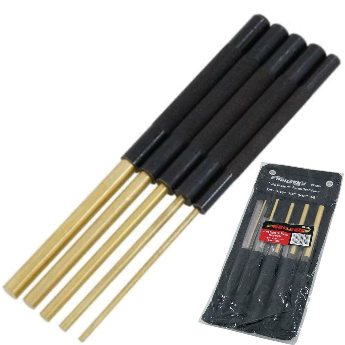 Neilsen 5pc Extra Long Brass Pin Punch Set Hand Tool Mechanical Holes Punches