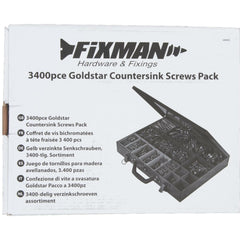 Fixman 3400pc Assorted Goldstar Countersink Pozi Zinc Plated Screws Pack Set