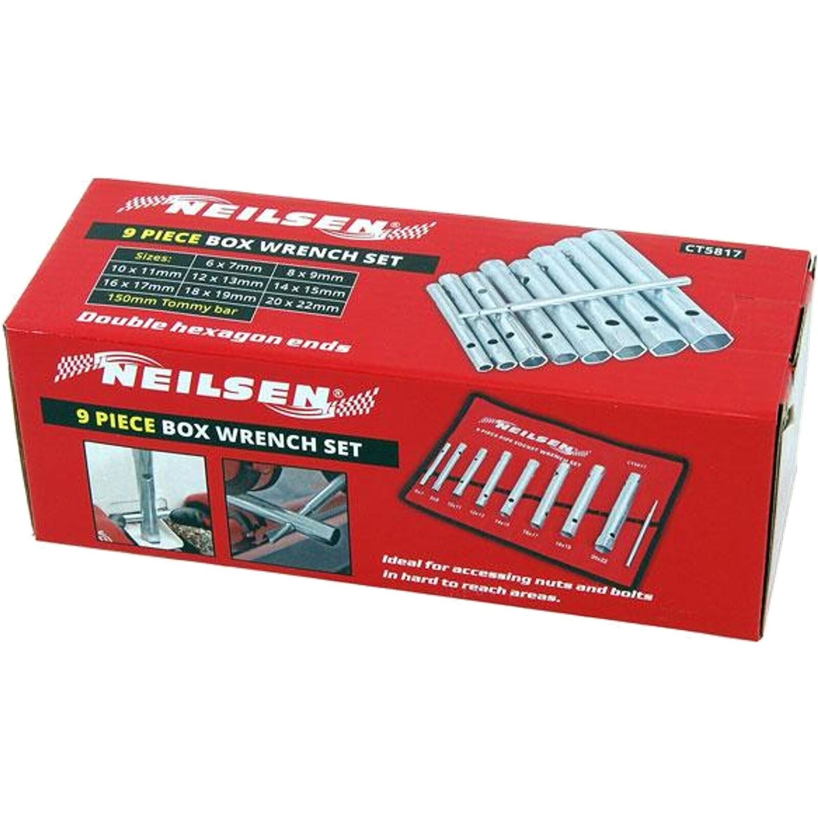 Neilsen 9pc Tubular Box Wrench Set 150mm Long Tube Spanner Plumber Mechanic