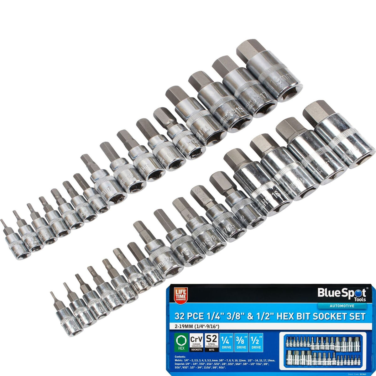 BlueSpot  Impact Allen Key Hex 1/4" 3/8" 1/2" Drive Bit Socket Set Bits 32pc