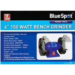 BlueSpot 150W Twin Bench Grinding Polisher Workshop Garage Stone Grinder 6"