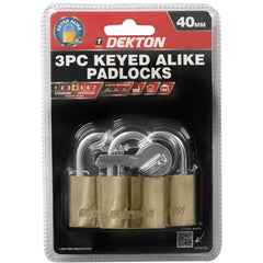 Dekton 3pc 40mm Short Steel Shackle Outdoor Security Padlock & Keys Alike