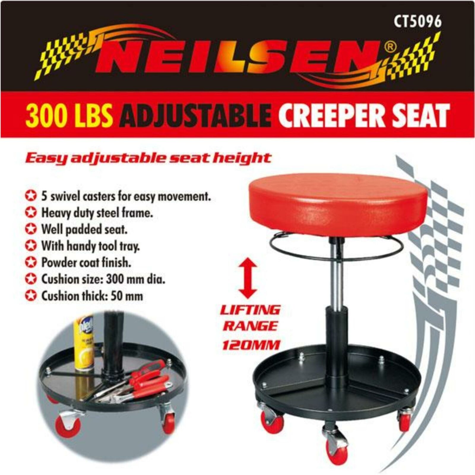 Neilsen Mechanic Round Creeper Mobile Work Chair Stool Trolley Seat