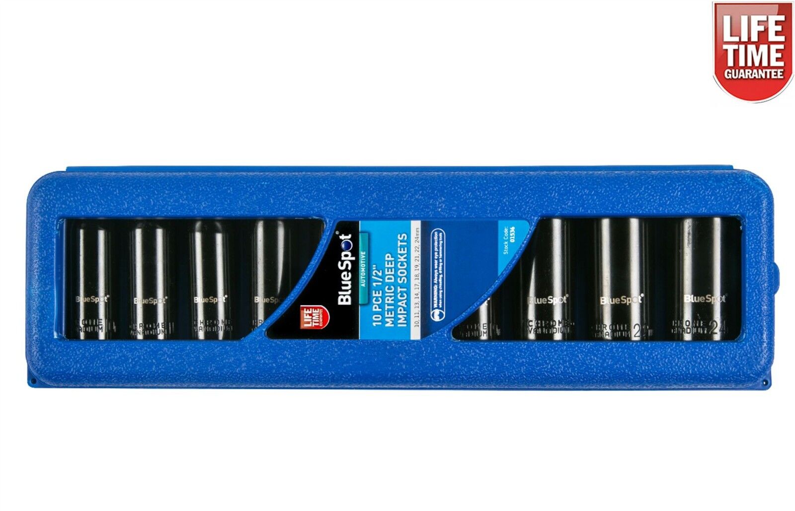 BlueSpot 10pc 1/2" Drive Metric Deep Impact Sockets Socket Set 10mm - 24mm