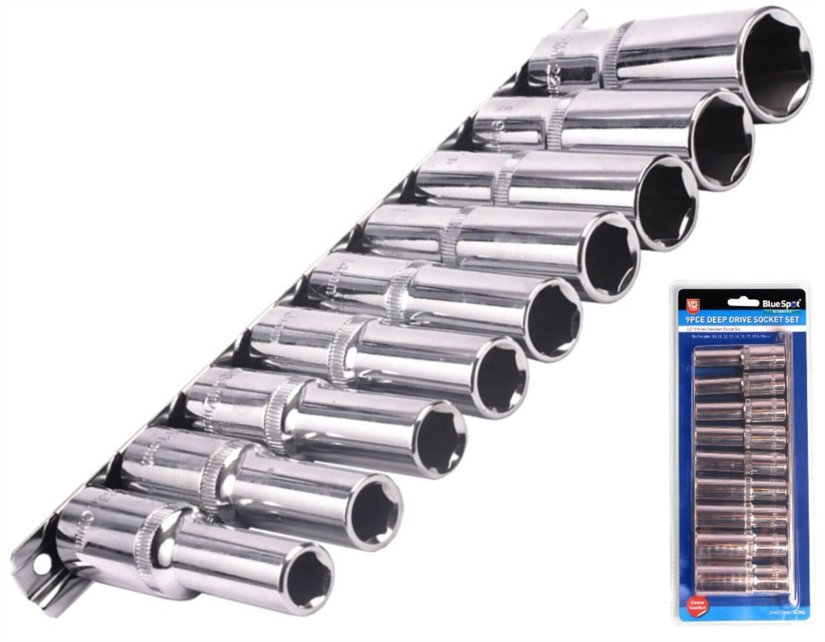 Bluespot Metric Deep Socket Set/ Long Reach Sockets On Rail 1/2" Drive 10-22mm