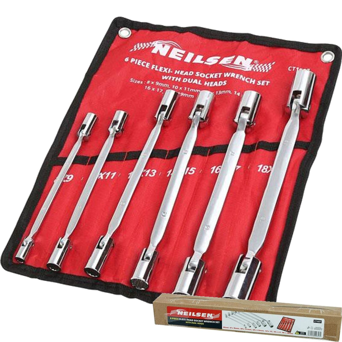 Neilsen 12pcs Double Ended Flexi Swivel Head Socket Wrench Set 8mm - 19mm