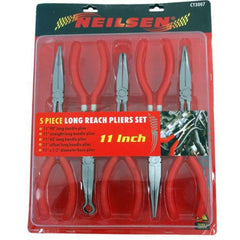 Neilsen 5pc Extra Long Reach Bent Straight Pliers Plier Soft Grip Handle Set 11"