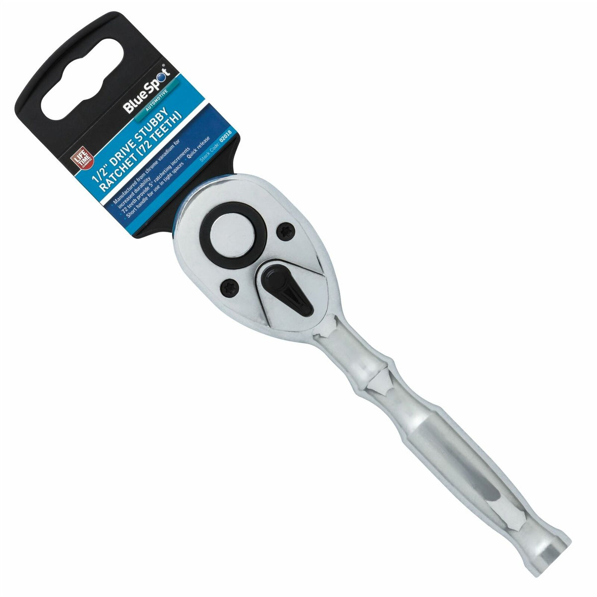 Bluespot Socket Ratchet Stubby Handle Quick Release 72 Teeth 1/2" Drive