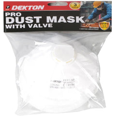 Dekton 3pc Dust Protection Valved Face Mouth Respirator Mask With Valve FFP1