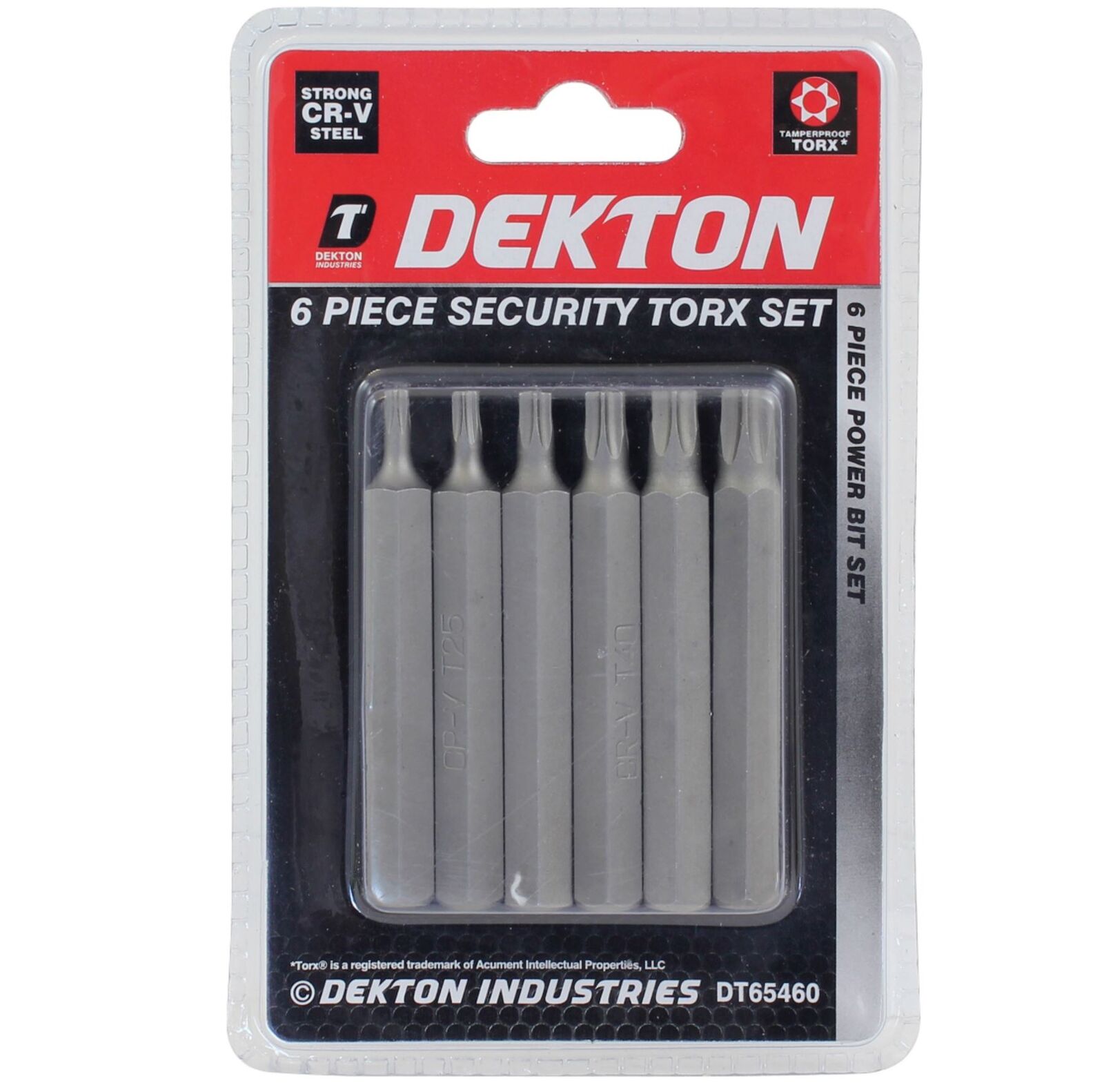 Dekton 6 pc Security Male Torx Set 75mm Tamper Proof T20 T25 T30 T40 T45 T50