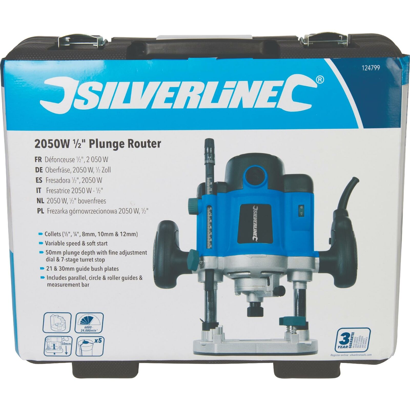 Silverline 2050W Electric Woodworking DIY Plunge Router Cutter Power Tool 1/2"