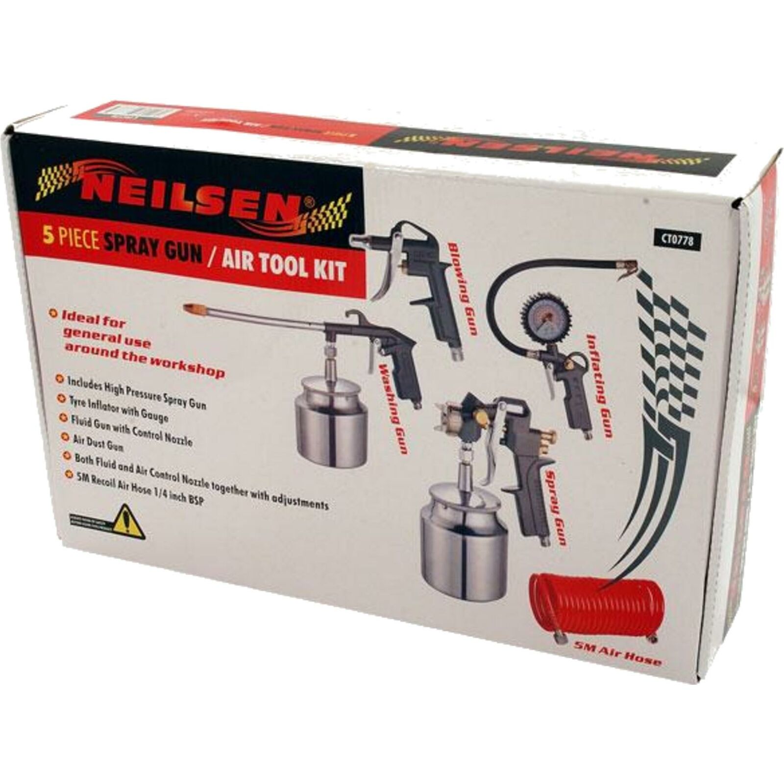 Neilsen Air Blow Gun Coil Tool Spray Hose Washing Tyre Pump Inflator Set