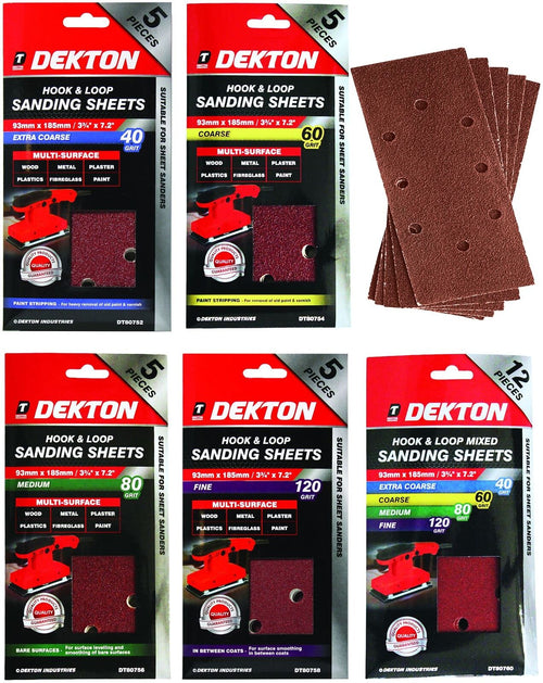 Dekton 1/3 Sanding Pads Rectangular Sheets 40 60 80 120 Or Mixed Grit 93 x 185mm