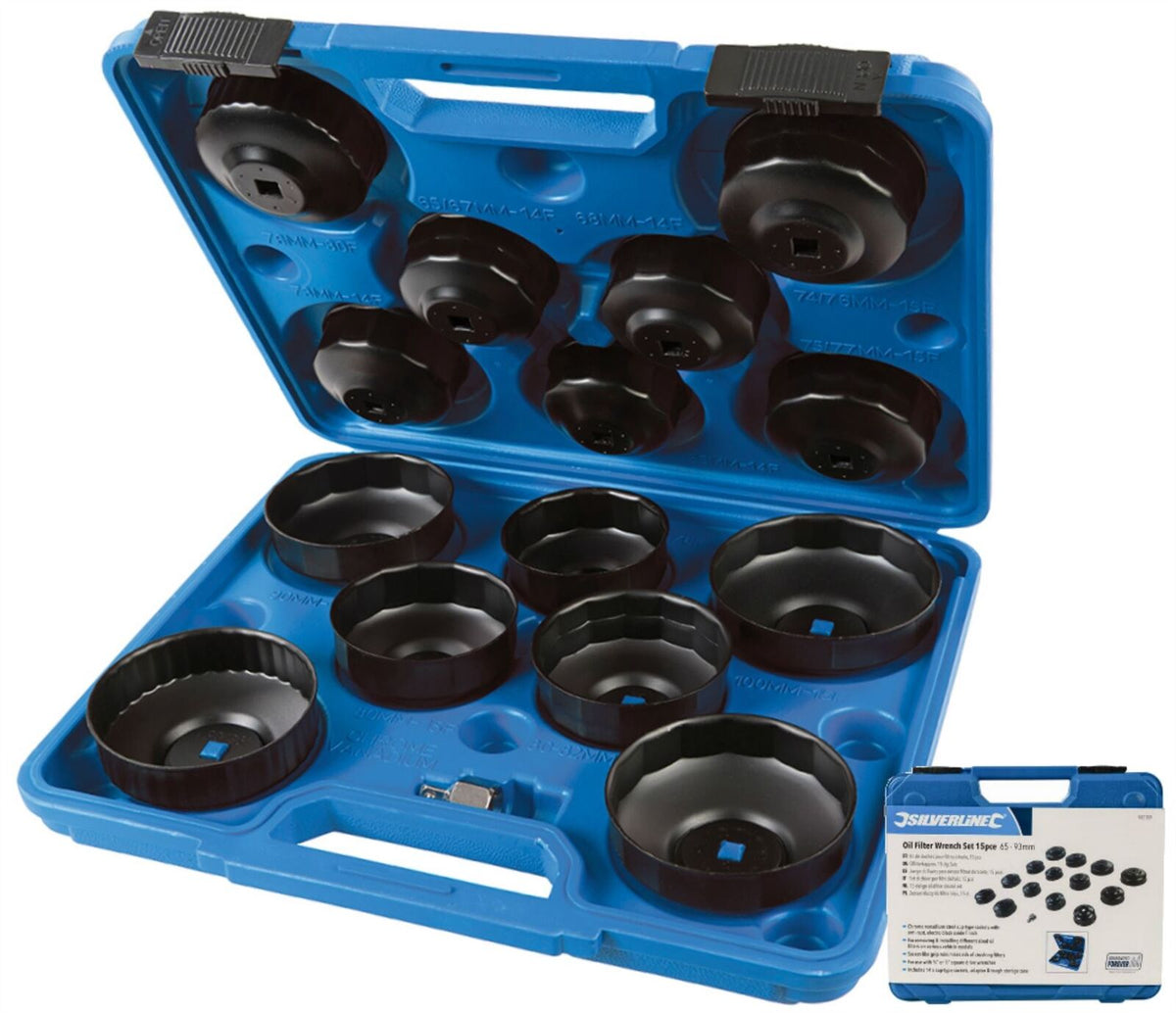 Silverline Oil Filter Removal Tool Wrench Socket Set 65 - 93mm  3/8" 1/2" Drive