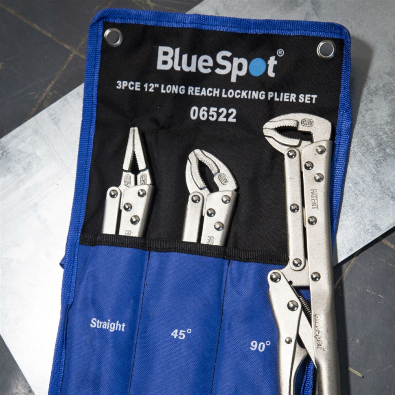 BlueSpot Extra Long Locking Pliers Set Straight Bent Nose Mole Grips Pliers