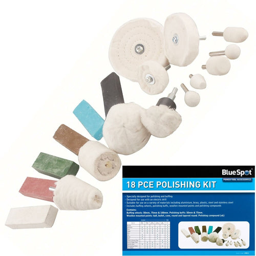 BlueSpot 18pc Metal Cleaning Polishing Buffing Wheel And Compound Kit For Drill