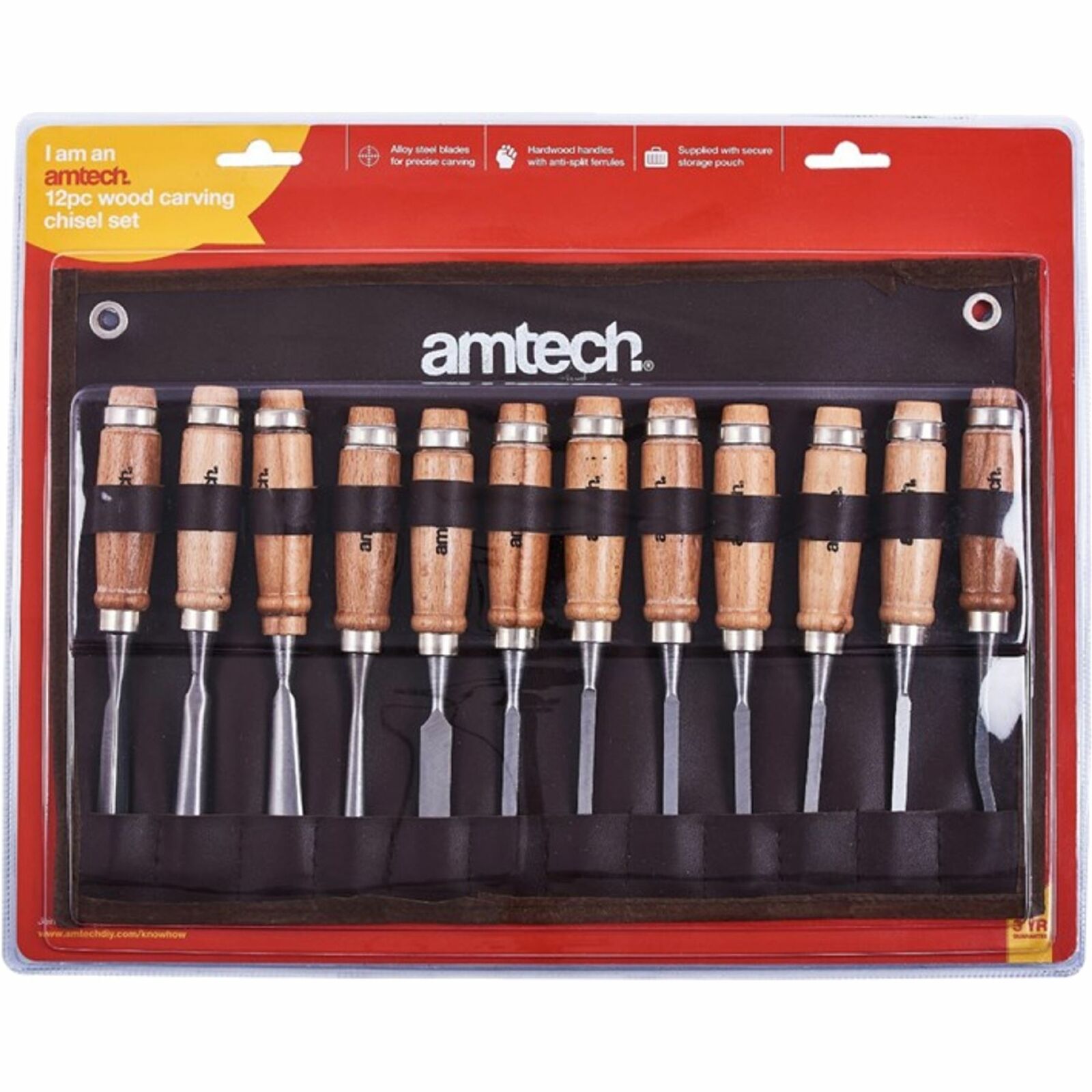 Amtech 12pc Wood Sculpt Carving Knives Chisels Steel Tool Blades Kit Set