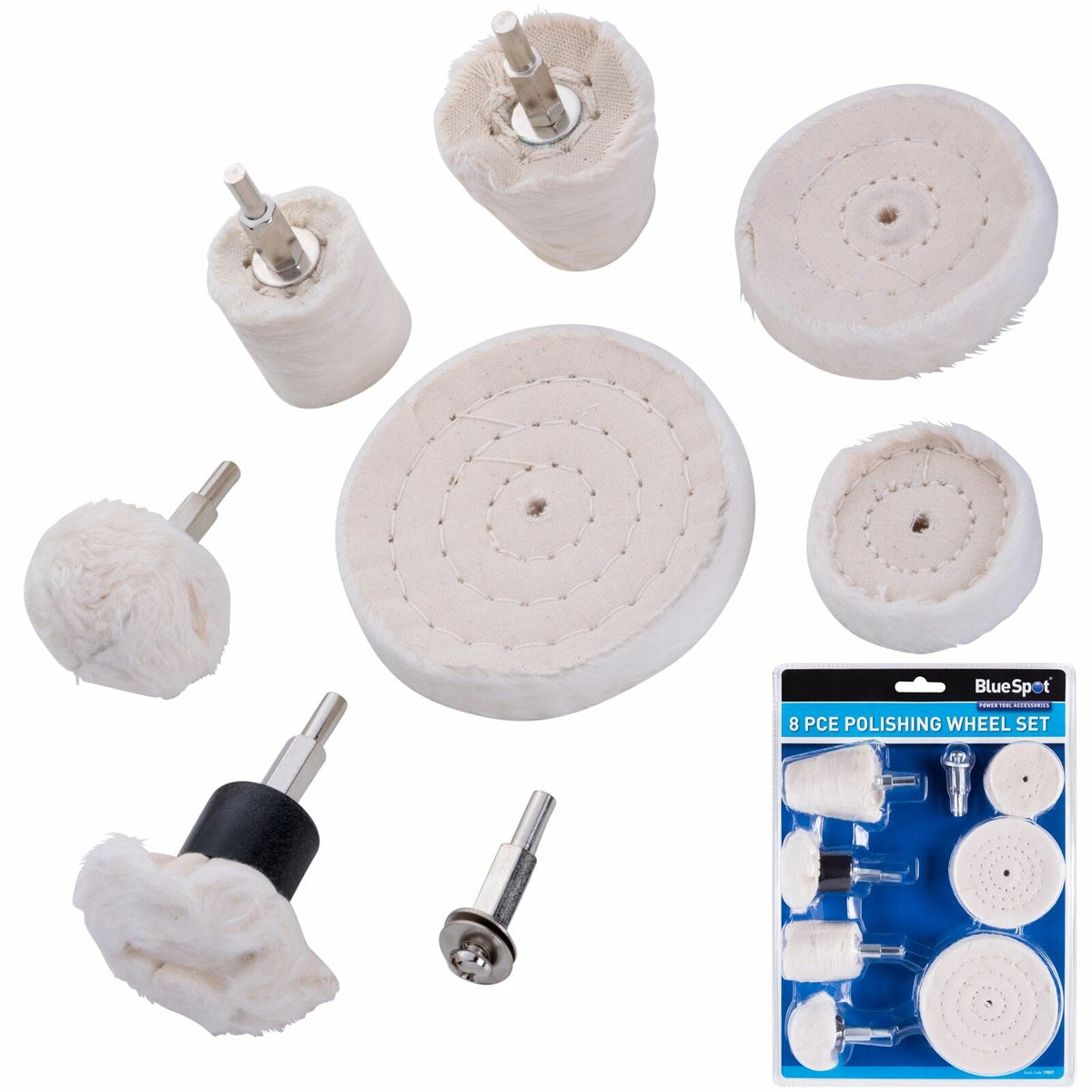 BlueSpot 8pc Metal Cleaning Polishing Buffing Cloth Pad Mop Wheel For Drill