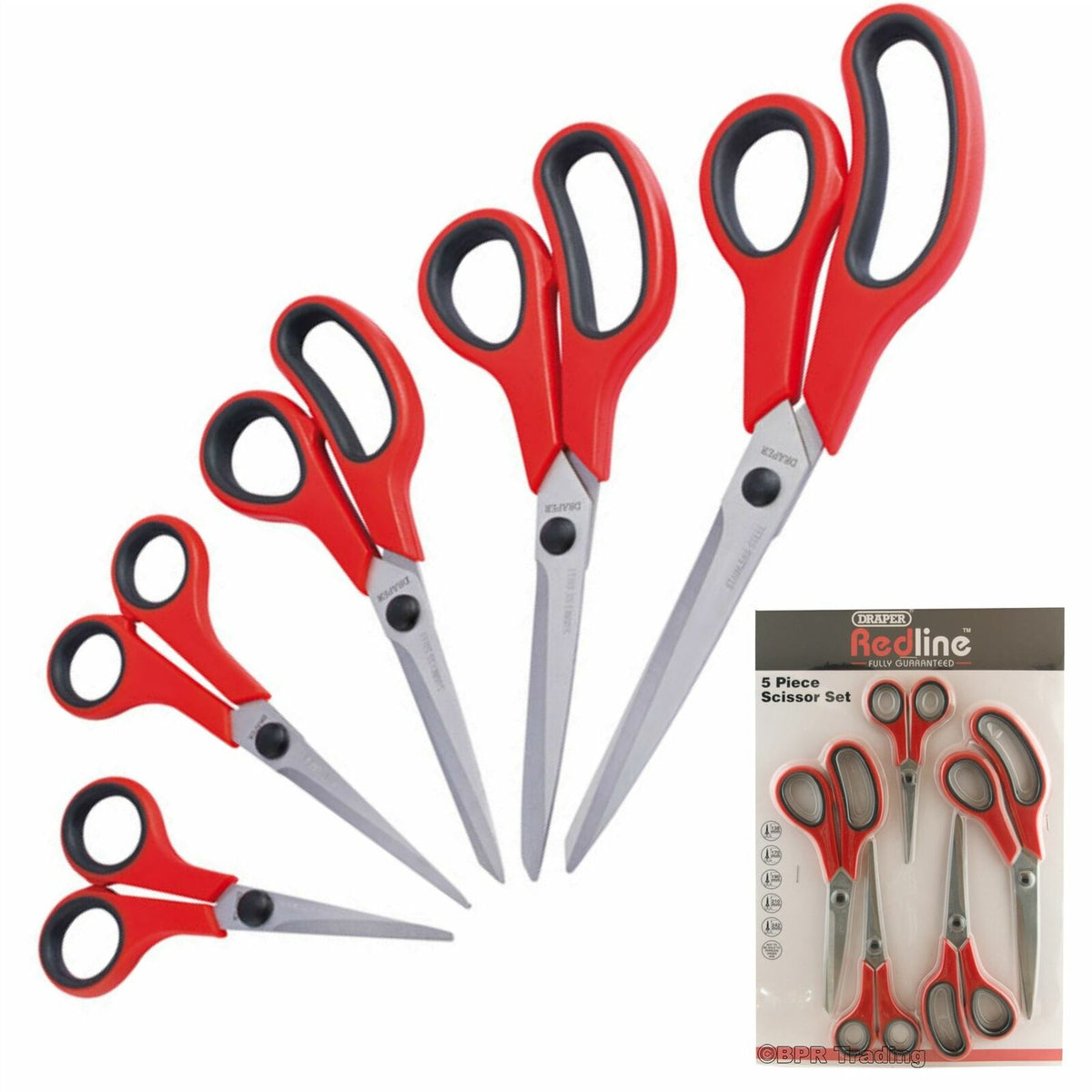 Draper Redline Scissor Set Sewing Kitchen Household General Scissors 5Pc