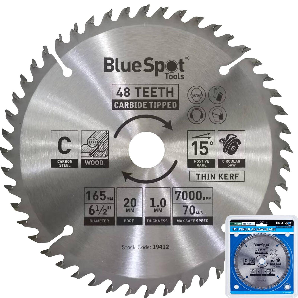 BlueSpot 165mm Tct Circular Mitre Saw Blade Blades 20mm Bore 48 Teeth