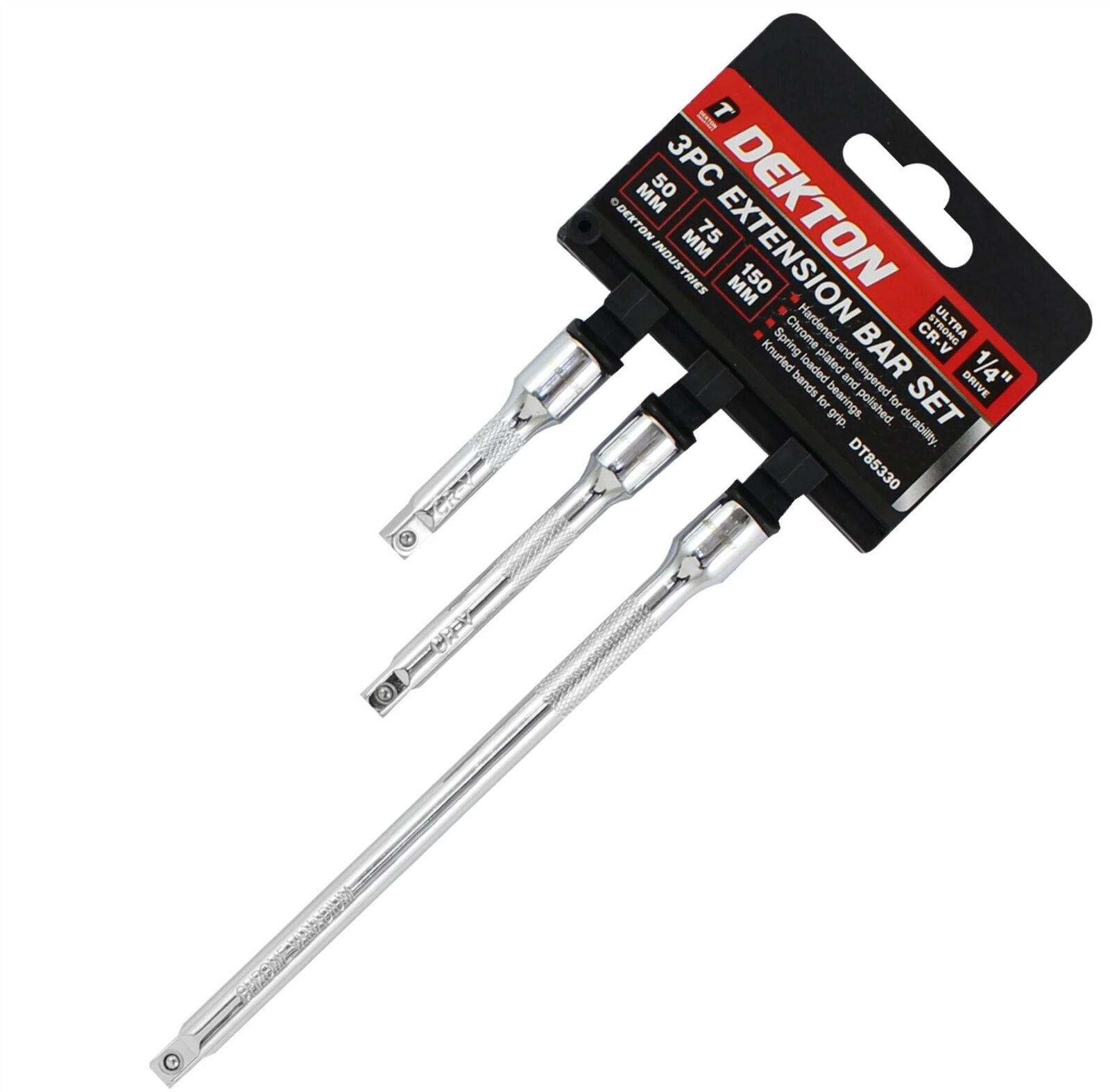 Dekton 3pc Socket Extension Bar Set 1/4 Ratchet Drive 50, 75 & 150mm Long Tool