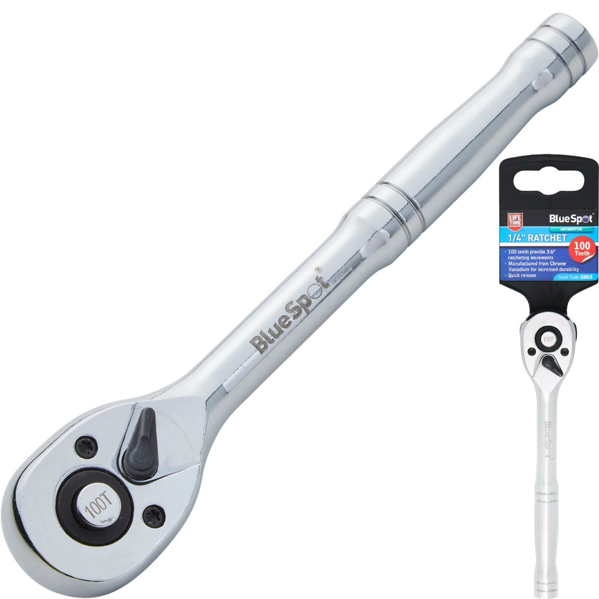 BlueSpot Socket Ratchet Handle Quick Release 100 Teeth 1/4" Tool