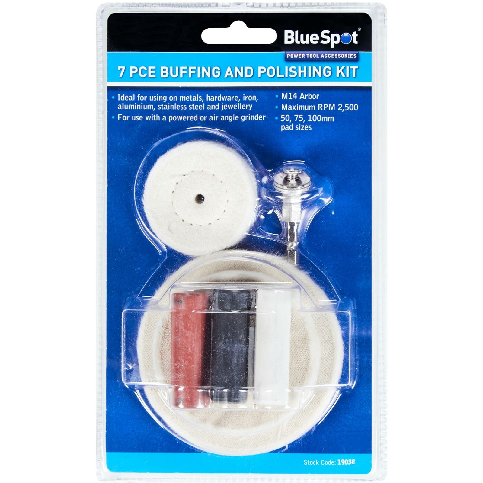 BlueSpot 7pc Metal Cleaning Polishing Buffing Wheel And Compound Kit For Drill