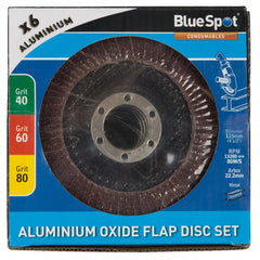 Blue Spot 40, 60 & 80 Grit Aluminium Oxide Flap Disc - 6 Discs per pack