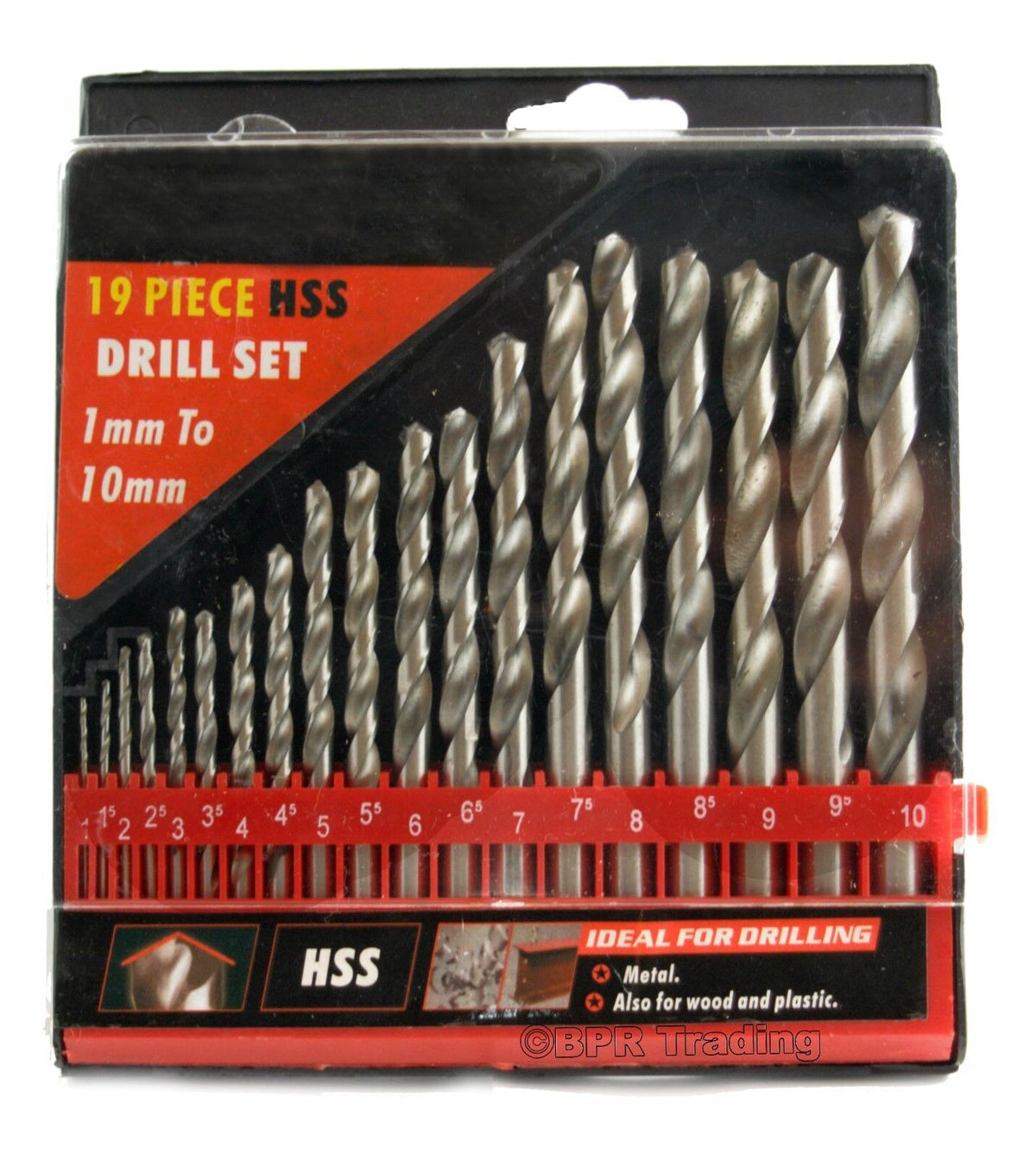 Neilsen 19PC  HSS Metric Drill Set 1mm - 10mm High Speed Steel Wood Plastic