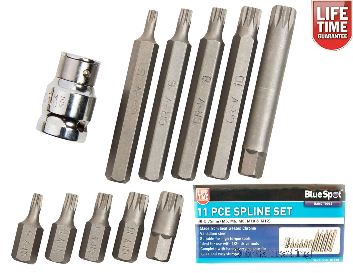 Bluespot 11pc Spline Hex Bit Set  1/2" Drive Socket M5 M6 M8 M10 M12