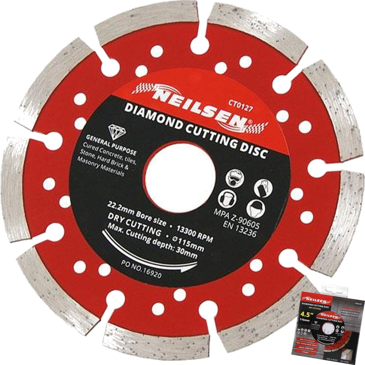 Neilsen Dry Diamond Cutting Blade Disc Brick Grinder Brick Masonry 115mm 4 1/2"