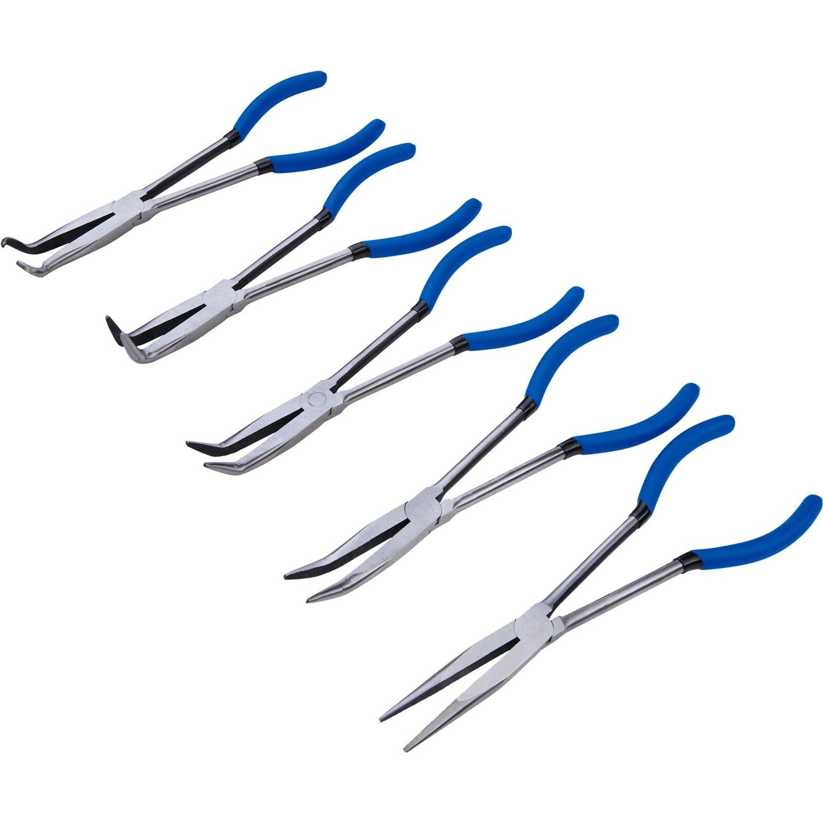 BlueSpot 5pc Extra Long Nose Pliers Set Straight Bent Nose Mole Grips Pliers 11"