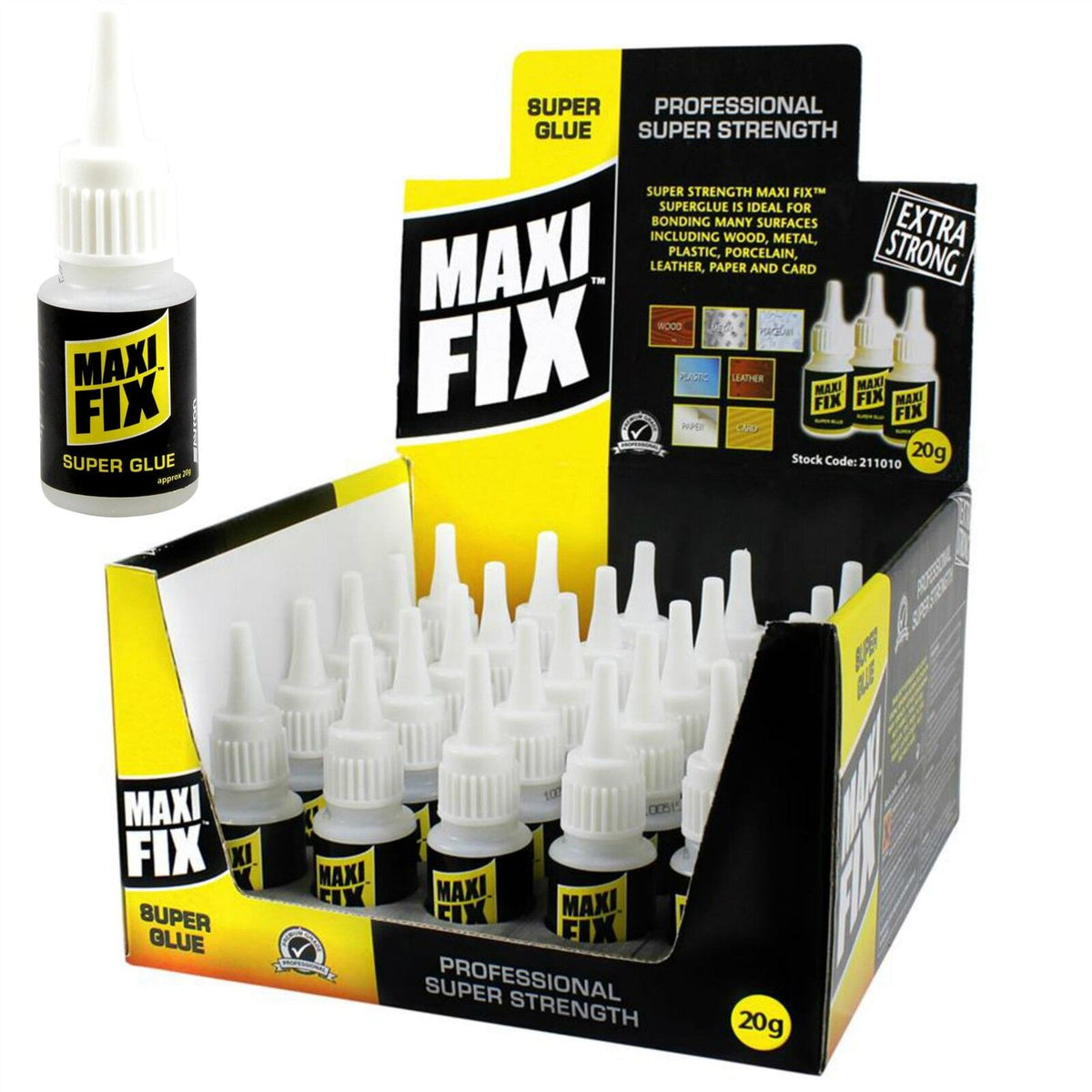 Box of 25 Bottles Mega Fix Super Glue 20g Quality Adhesive Bonding Gluing 211010