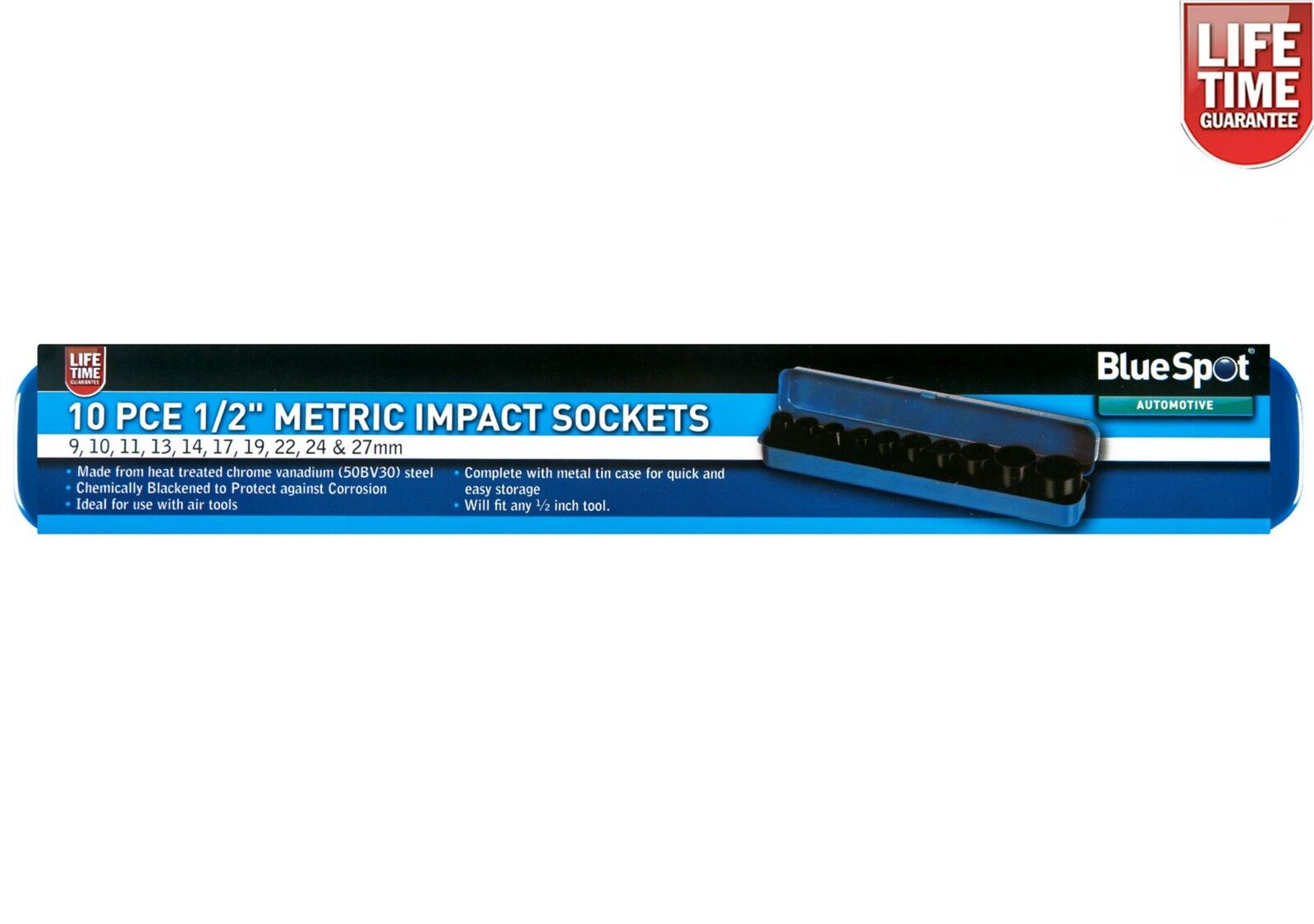 BlueSpot 10pc 1/2" Drive Metric Impact Socket Set 9mm - 27mm 01537