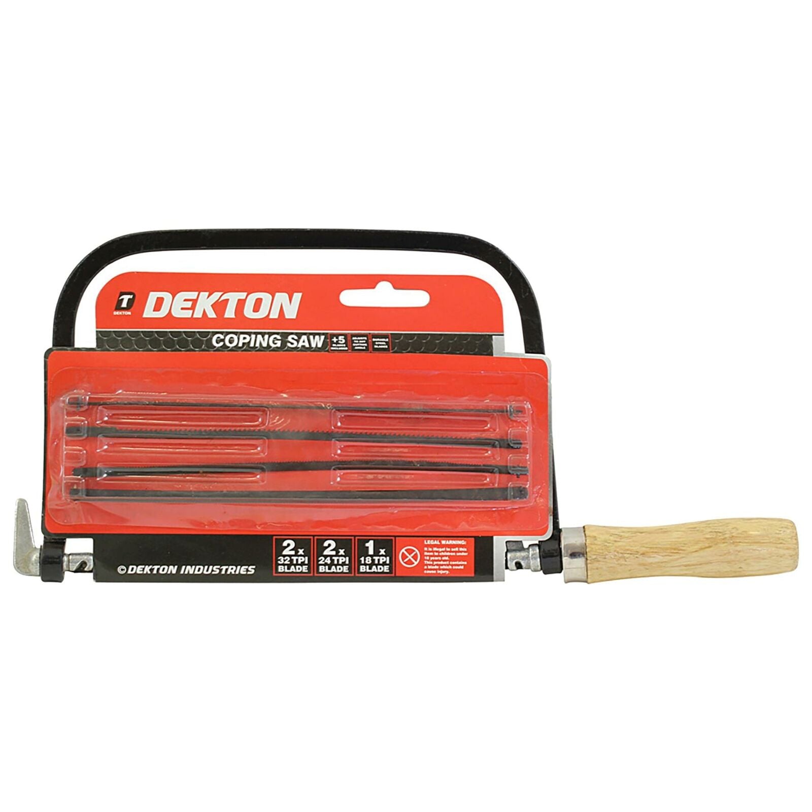 Dekton 6 Coping / Fret Saw Wooden Handle Steel Metal Frame With 5 Blades"