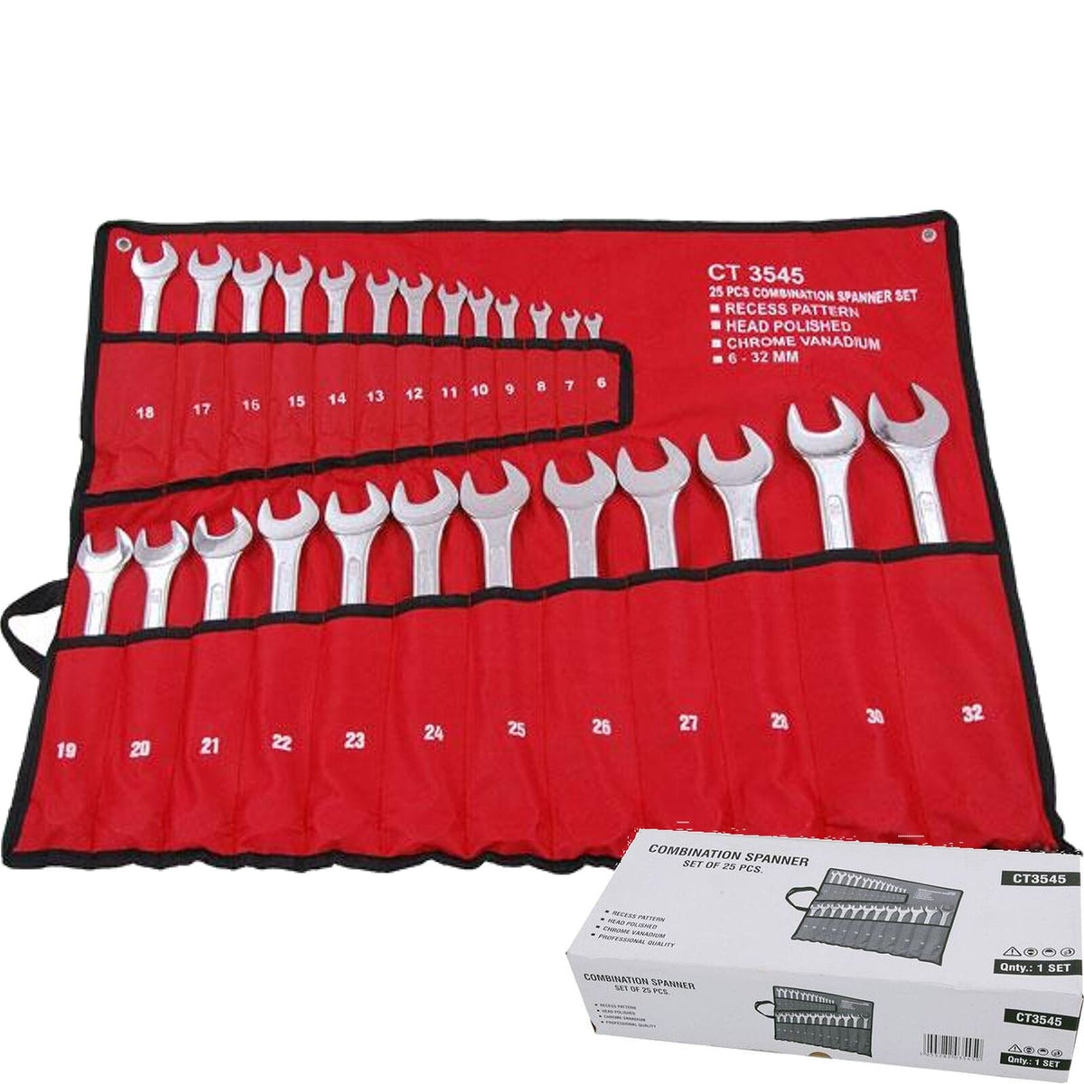 Neilsen 25pc Polished Metric Combination Spanner Wrench Set 6mm - 32mm