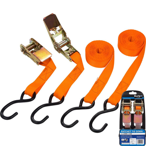 BlueSpot 2pc Ratchet Tie Down Cargo Straps 25mm Lashing Truck Trailer Car 4.5M