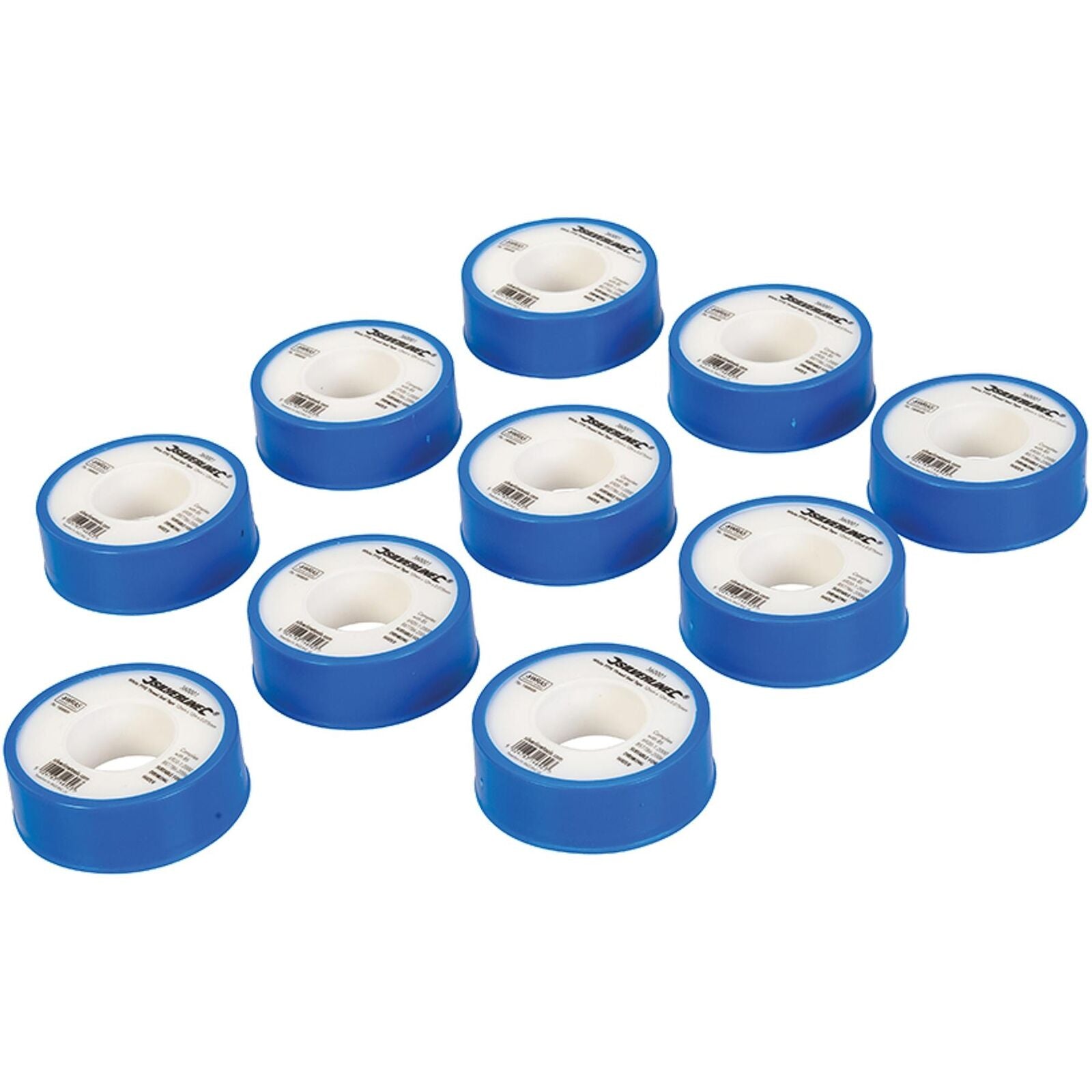 Silverline 10pc White PTFE Threaded Seal Fitting Water Plumbing Tape 12mm x 12m