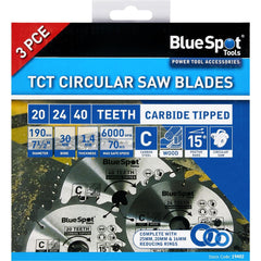 BlueSpot 190mm Circular Mitre Saw Blade 30mm Bore 25 20 16mm Rings 24 40 48T 3pc