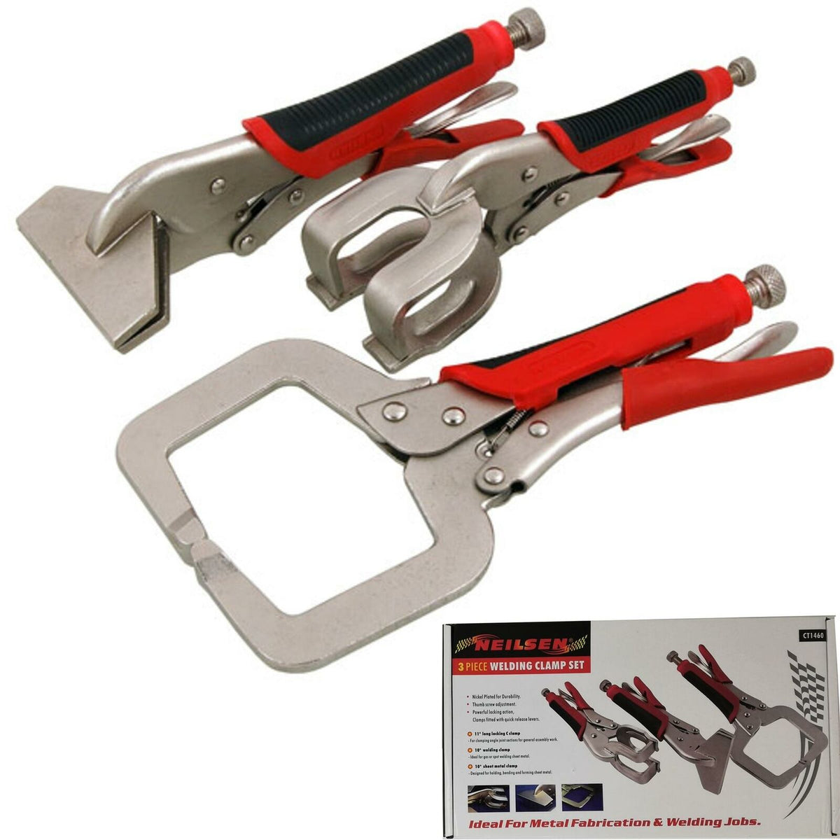 Neilsen 3pc Welding Locking C Clamp Tool Set Mole Grip Pliers Sheet Metal Grips