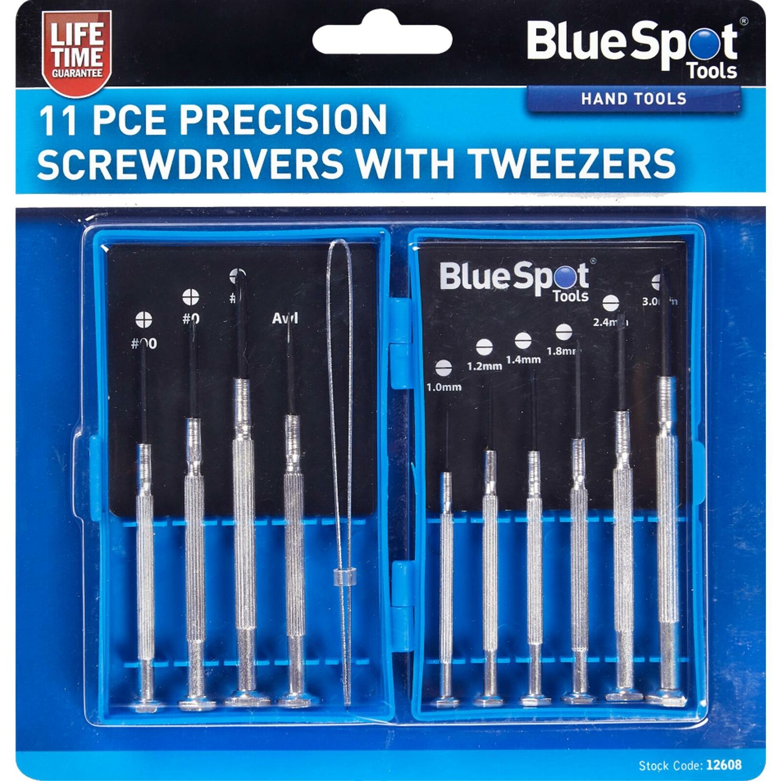 BlueSpot 11pc Precision Slotted Philliphs Flat Screwdrivers With Tweezers